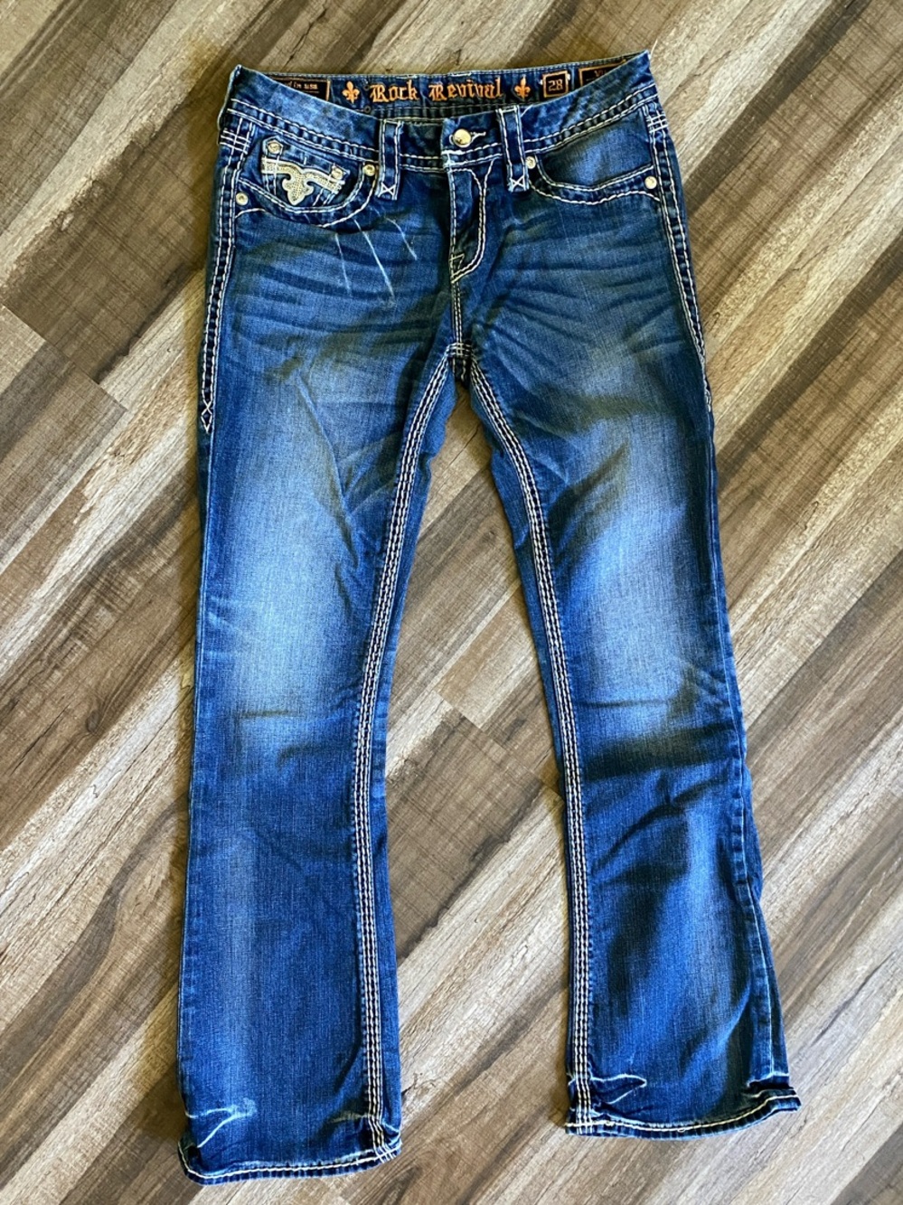 Rock Revival Women's Blue Bootcut Jeans with Contrast Stitching